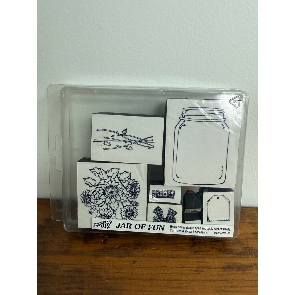 Stampin Up Jar of Fun Rubber Stamp Set Mason Jar Sunflowers Flowers Tag 8 Piece